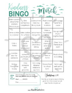 Monthly Kindness Bingo | Random Acts of Kindness for Kids