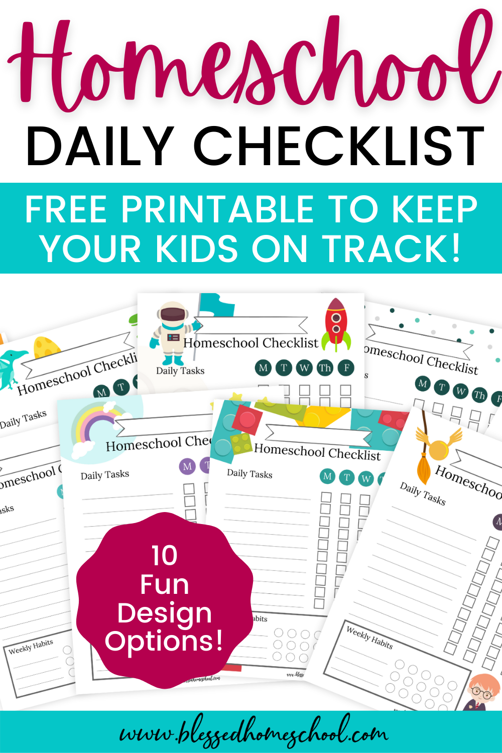 Homeschool Daily Checklist FREE Printable, 10 Designs