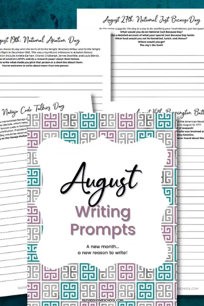 August Writing Prompts Printable {Journal the National Days}