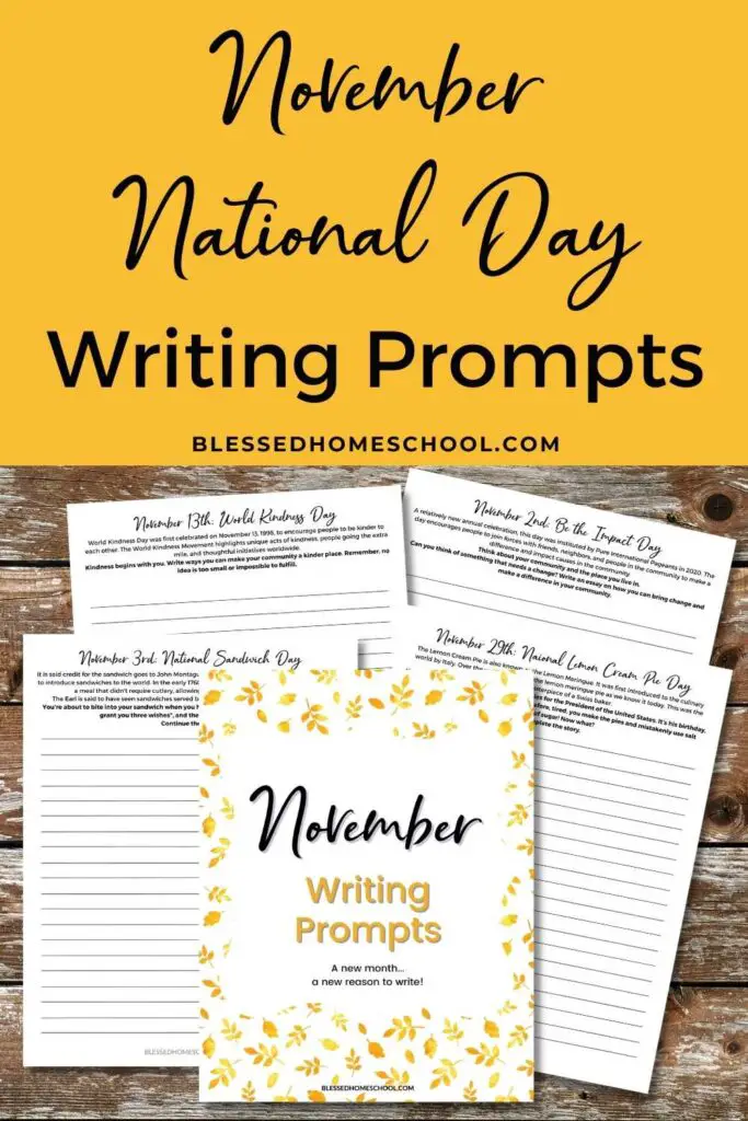 There are a lot of fun “National Days” this month, and my November writing prompts are a great way to celebrate and inspire your kids in their writing!