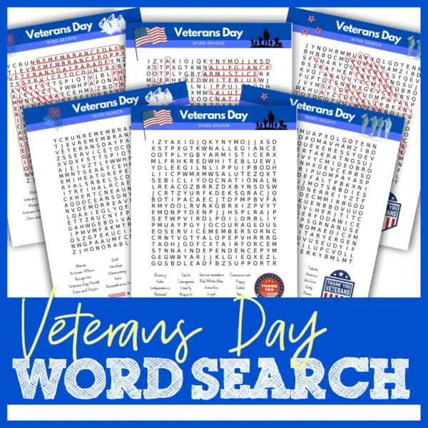 FREE Veterans Day Word Search Printable for Kids