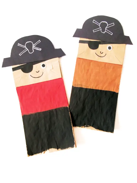 Paper bag pirate puppets