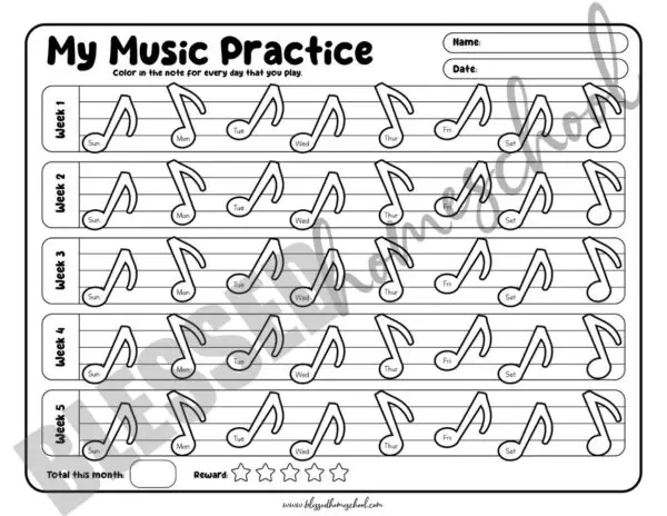 Printable Music Practice Logs for Kids