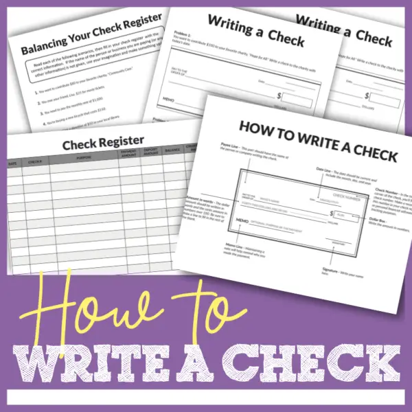 Writing a Check Worksheet Activity Pack for Kids