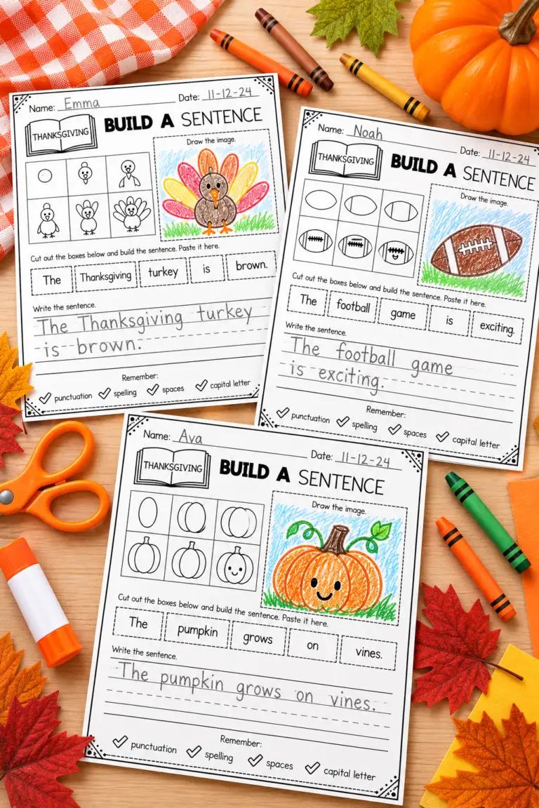 Thanksgiving Build-a-Sentence Worksheets